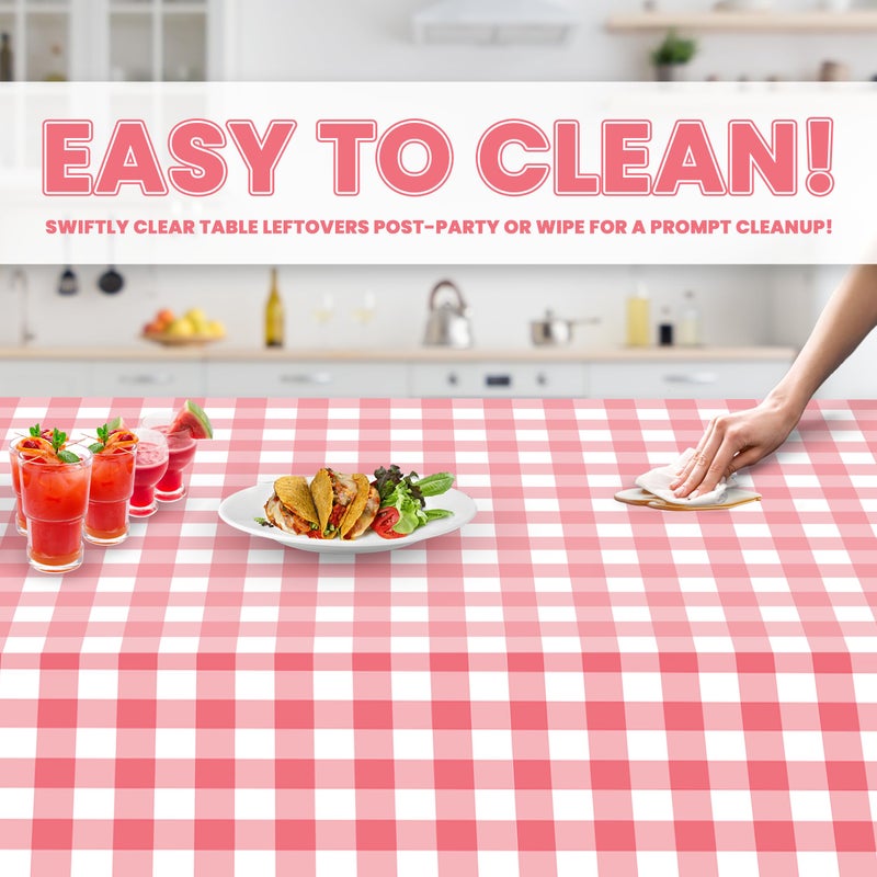 Grandipity Pink Gingham Checkered Plastic Table Cloth Disposable (6 Pk) 54in x 108in Plastic Tablecloths for Rectangle Tables - Premium Party Table Cloths Disposable for 6ft to 8ft Rectangle Tables - Image 3